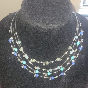 Elegant Multi-Strand Blue and Green Beaded Necklace
